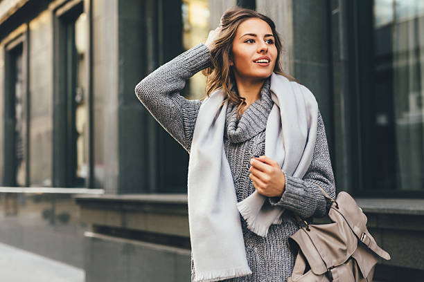 Woman wearing the stylish winter clothes